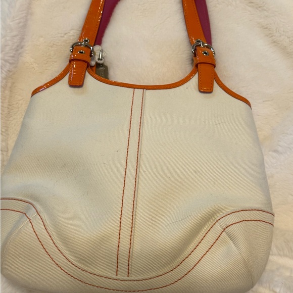 Coach White and Orange Shoulder Bag with Pink Accents - Picture 6 of 6